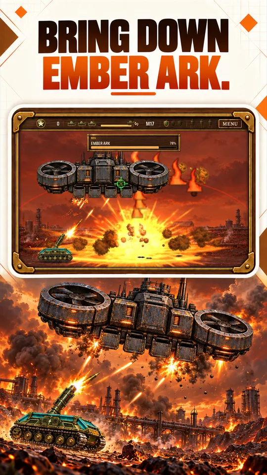 Promotional image of the Ember Ark battle over a fiery battlefield